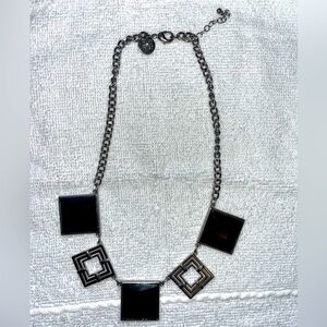 Black and Silver squares statement necklace-WHITE HOUSE BLACK MARKET